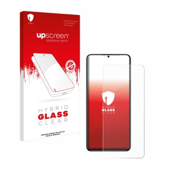 Vorderseite einer Produktverpackung mit dem Markenlogo upscreen. Daneben ist das Gerät Oukitel C50 mit dem zugehörigen Display