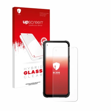 Vorderseite einer Produktverpackung mit dem Markenlogo upscreen. Daneben ist das Gerät Hammer Blade V mit dem zugehörigen Disp
