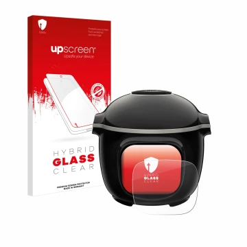 Vorderseite einer Produktverpackung mit dem Markenlogo upscreen. Daneben ist das Gerät Moulinex Cookeo Touch mit dem zugehörig