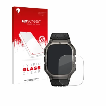 Vorderseite einer Produktverpackung mit dem Markenlogo upscreen. Daneben ist das Gerät Kospet Tank M3 mit dem zugehörigen Disp