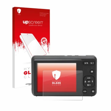Vorderseite einer Produktverpackung mit dem Markenlogo upscreen. Daneben ist das Gerät Kodak Pixpro FZ55 mit dem zugehörigen D