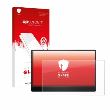 Vorderseite einer Produktverpackung mit dem Markenlogo upscreen. Daneben ist das Gerät MSI Pro MP161 E2 mit dem zugehörigen Di