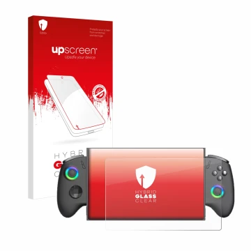 Vorderseite einer Produktverpackung mit dem Markenlogo upscreen. Daneben ist das Gerät OneXPlayer X1 Mini mit dem zugehörigen 