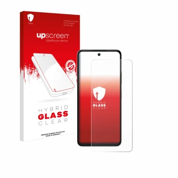 Vorderseite einer Produktverpackung mit dem Markenlogo upscreen. Daneben ist das Gerät ZTE Blade V60 Vita mit dem zugehörigen 