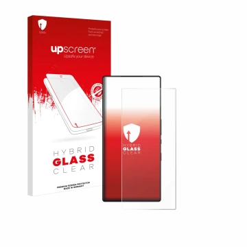 Vorderseite einer Produktverpackung mit dem Markenlogo upscreen. Daneben ist das Gerät ZTE Nubia Red Magic 9S Pro mit dem zuge