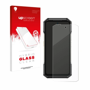 Vorderseite einer Produktverpackung mit dem Markenlogo upscreen. Daneben ist das Gerät Ulefone Armor 27T Pro mit dem zugehörig