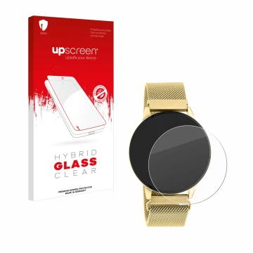 Vorderseite einer Produktverpackung mit dem Markenlogo upscreen. Daneben ist das Gerät Oozoo Q00121 mit dem zugehörigen Displa