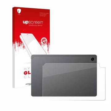 Vorderseite einer Produktverpackung mit dem Markenlogo upscreen. Daneben ist das Gerät Alldocube iPlay 60 Mini Pro (Rückseite)