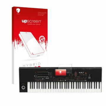 Vorderseite einer Produktverpackung mit dem Markenlogo upscreen. Daneben ist das Gerät KORG Pa4x mit dem zugehörigen Displaysc