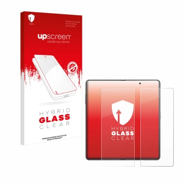 Vorderseite einer Produktverpackung mit dem Markenlogo upscreen. Daneben ist das Gerät Honor Magic V3 (inneres Display) mit de