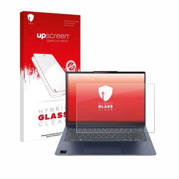 Vorderseite einer Produktverpackung mit dem Markenlogo upscreen. Daneben ist das Gerät Lenovo IdeaPad Slim 5x Gen 9 14