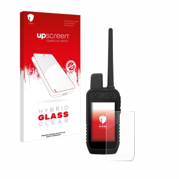 Vorderseite einer Produktverpackung mit dem Markenlogo upscreen. Daneben ist das Gerät Garmin Alpha 300 K mit dem zugehörigen 
