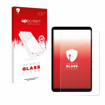 Vorderseite einer Produktverpackung mit dem Markenlogo upscreen. Daneben ist das Gerät Alldocube iPlay 60 mini Turbo mit dem z