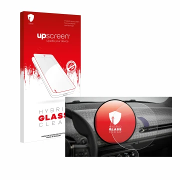 Vorderseite einer Produktverpackung mit dem Markenlogo upscreen. Daneben ist das Gerät Mini Cooper Electric BJ 2024 mit dem zu