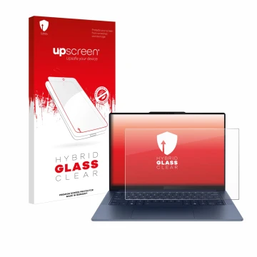Vorderseite einer Produktverpackung mit dem Markenlogo upscreen. Daneben ist das Gerät Lenovo Yoga Slim 7 Gen 9 14