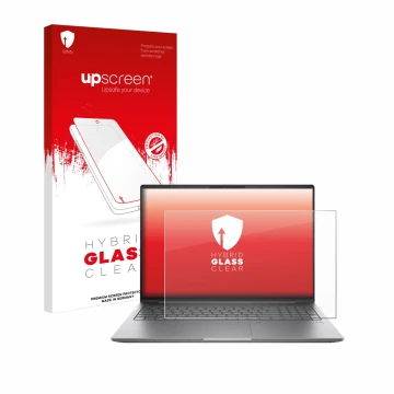 Vorderseite einer Produktverpackung mit dem Markenlogo upscreen. Daneben ist das Gerät HP ZBook Power 16 G11 mit dem zugehörig