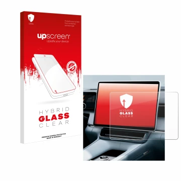 Vorderseite einer Produktverpackung mit dem Markenlogo upscreen. Daneben ist das Gerät Polestar 4 2025 mit dem zugehörigen Dis