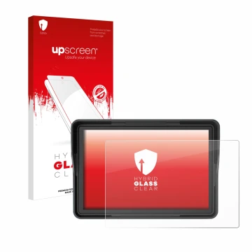 Vorderseite einer Produktverpackung mit dem Markenlogo upscreen. Daneben ist das Gerät Essgoo Motorrad Carplay 5