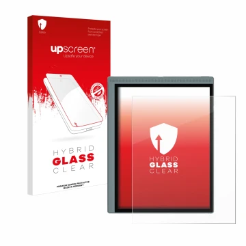 Vorderseite einer Produktverpackung mit dem Markenlogo upscreen. Daneben ist das Gerät Bigme B1051C mit dem zugehörigen Displa