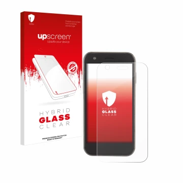 Vorderseite einer Produktverpackung mit dem Markenlogo upscreen. Daneben ist das Gerät Soyes XS12 mit dem zugehörigen Displays