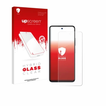 Vorderseite einer Produktverpackung mit dem Markenlogo upscreen. Daneben ist das Gerät ZTE Blade A75 4G mit dem zugehörigen Di