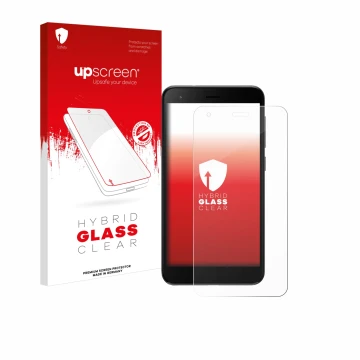 Vorderseite einer Produktverpackung mit dem Markenlogo upscreen. Daneben ist das Gerät ZTE Blade A35 lite mit dem zugehörigen 