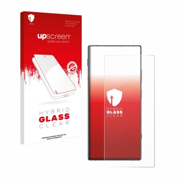 Vorderseite einer Produktverpackung mit dem Markenlogo upscreen. Daneben ist das Gerät Nubia Z70 Ultra mit dem zugehörigen Dis