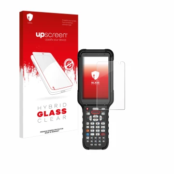 Vorderseite einer Produktverpackung mit dem Markenlogo upscreen. Daneben ist das Gerät Honeywell CK67 mit dem zugehörigen Disp