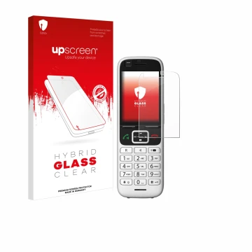 Vorderseite einer Produktverpackung mit dem Markenlogo upscreen. Daneben ist das Gerät Unify OpenScape S6 mit dem zugehörigen 