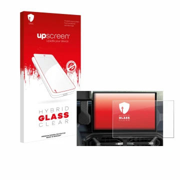 Vorderseite einer Produktverpackung mit dem Markenlogo upscreen. Daneben ist das Gerät Dacia Duster Infotainment System (2024)