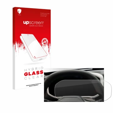 Vorderseite einer Produktverpackung mit dem Markenlogo upscreen. Daneben ist das Gerät Dacia Duster Tacho (2024) mit dem zugeh