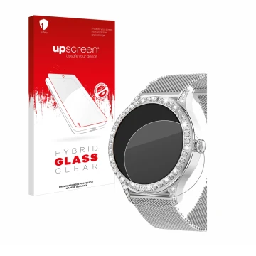 Vorderseite einer Produktverpackung mit dem Markenlogo upscreen. Daneben ist das Gerät Powerwill Smartwatch 1.27