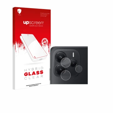 Vorderseite einer Produktverpackung mit dem Markenlogo upscreen. Daneben ist das Gerät Xiaomi Redmi Note 14 (NUR Kameraschutz)