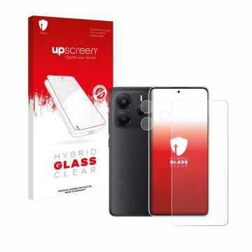 Vorderseite einer Produktverpackung mit dem Markenlogo upscreen. Daneben ist das Gerät Xiaomi Redmi Note 14 (Display+Kamera) m