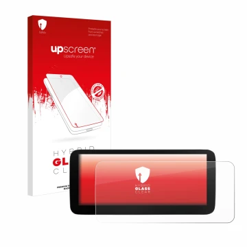 Vorderseite einer Produktverpackung mit dem Markenlogo upscreen. Daneben ist das Gerät Xtrons B0CMTQ48KL 10,25