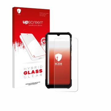 Vorderseite einer Produktverpackung mit dem Markenlogo upscreen. Daneben ist das Gerät myPhone Hammer Construction 2 Thermal 5