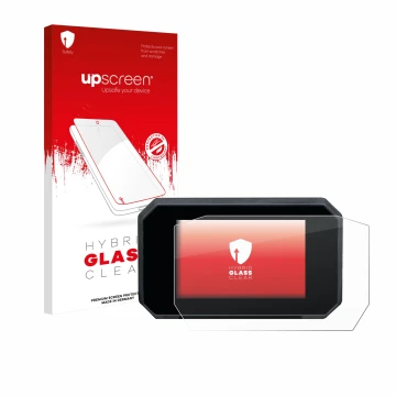 Vorderseite einer Produktverpackung mit dem Markenlogo upscreen. Daneben ist das Gerät Suzuki GSX-S1000GT mit dem zugehörigen 