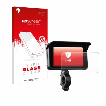 Vorderseite einer Produktverpackung mit dem Markenlogo upscreen. Daneben ist das Gerät Midland Bike-Play-Guardian mit dem zuge