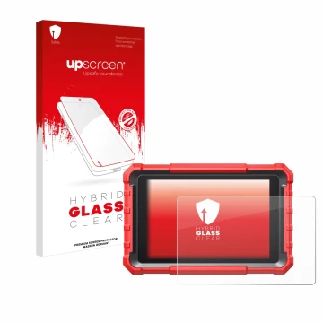 Vorderseite einer Produktverpackung mit dem Markenlogo upscreen. Daneben ist das Gerät Launch X-431 PROS Elite Pro 5 mit dem z