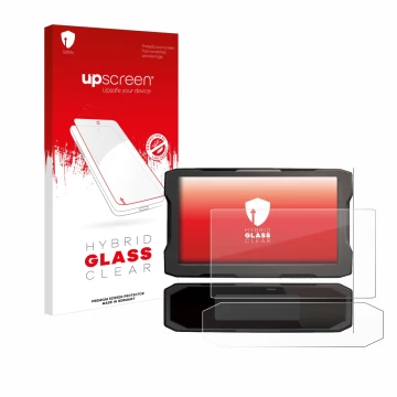 Vorderseite einer Produktverpackung mit dem Markenlogo upscreen. Daneben ist das Gerät Honda CRF1100L 2024 Tachoanzeige mit de