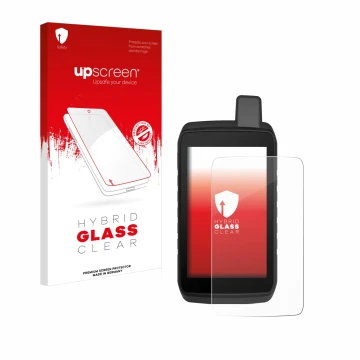 Vorderseite einer Produktverpackung mit dem Markenlogo upscreen. Daneben ist das Gerät Garmin Montana 710 mit dem zugehörigen 