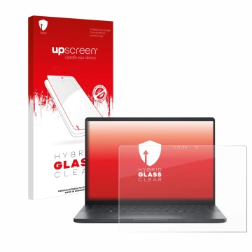 Vorderseite einer Produktverpackung mit dem Markenlogo upscreen. Daneben ist das Gerät Dell Pro 13 Premium mit dem zugehörigen