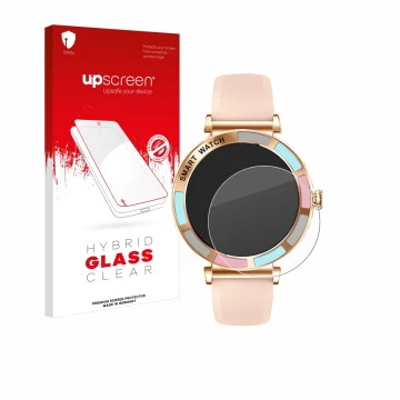 Vorderseite einer Produktverpackung mit dem Markenlogo upscreen. Daneben ist das Gerät Braidol Smartwatch 1.27
