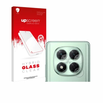 Vorderseite einer Produktverpackung mit dem Markenlogo upscreen. Daneben ist das Gerät Xiaomi Poco X7 (NUR Kamera) mit dem zug