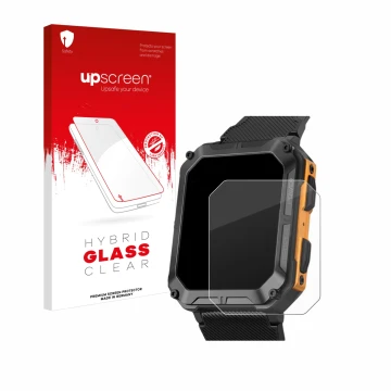 Vorderseite einer Produktverpackung mit dem Markenlogo upscreen. Daneben ist das Gerät Stahlgear Thor mit dem zugehörigen Disp