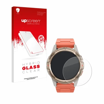 Vorderseite einer Produktverpackung mit dem Markenlogo upscreen. Daneben ist das Gerät Xiaomi Mibro GS Active mit dem zugehöri