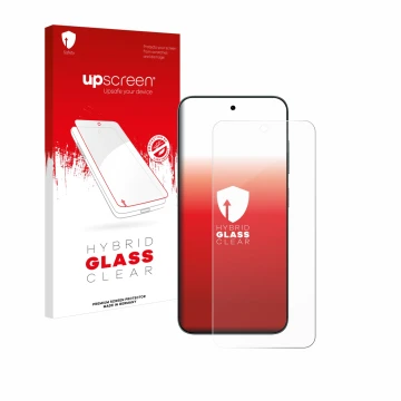 Vorderseite einer Produktverpackung mit dem Markenlogo upscreen. Daneben ist das Gerät ZTE Blade V70 mit dem zugehörigen Displ