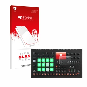 Vorderseite einer Produktverpackung mit dem Markenlogo upscreen. Daneben ist das Gerät Elektron Analog Rytm MKII mit dem zugeh