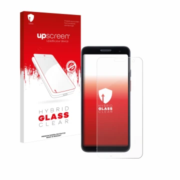 Vorderseite einer Produktverpackung mit dem Markenlogo upscreen. Daneben ist das Gerät Honeywell CT37 mit dem zugehörigen Disp