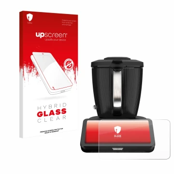 Vorderseite einer Produktverpackung mit dem Markenlogo upscreen. Daneben ist das Gerät Vorwerk Thermomix TM7 mit dem zugehörig